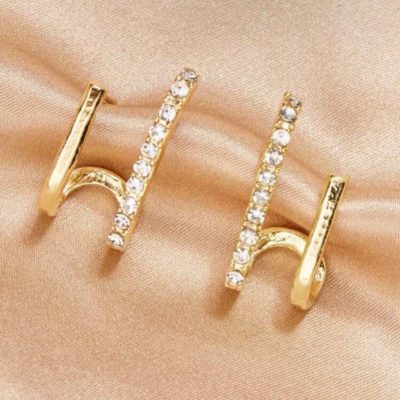 Golden Rhinestone Decor Stud Earrings - Picture 3 of 6